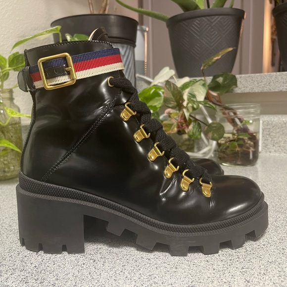 GUCCI Sylvie Lace-up Leather Boots (sz 6.5 wmns, 37 eu) great condition - Picture 3 of 5